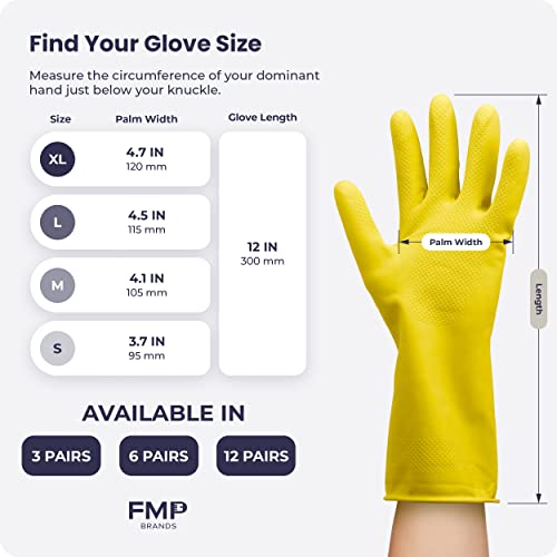 FMP Brands 3/6/12/60 Pairs Cleaning Gloves, Waterproof Rubber Gloves for Washing Dishes, Non-Slip Latex Dishwashing Gloves