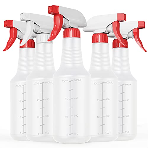 Spray Bottle (5 Pack,24 Oz) with Measurements and Adjustable Nozzle(Mist & Stream Mode), HDPE Plastic Spray Bottles for Cleaning Solution, Household/Commercial/Industrial Use, No Leak and Clog