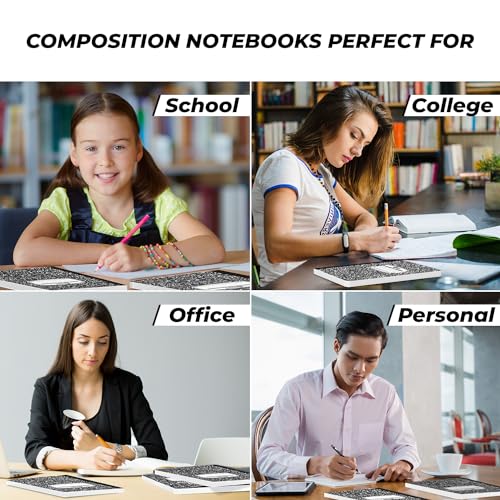 Composition Notebook Wide Ruled 5 Pack, 200 Pages (100 Sheets), 9-3/4 x 7-1/2, Back to School Supplies, Notebooks for School, Office Supplies, Notebooks for Work, The Notebook for Note Taking