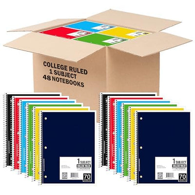 Spiral Notebook, Wide Ruled Notebooks (6 Pack), 70 Sheets, Single Subject, Notebooks Bulk, 6 Color Assortment, 3 Hole Perforated Sheets (6, Wide Ruled)