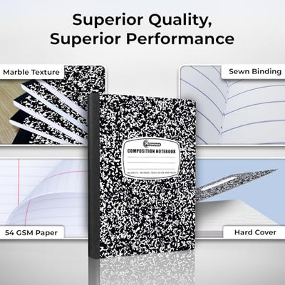 Composition Notebook Wide Ruled 5 Pack, 200 Pages (100 Sheets), 9-3/4 x 7-1/2, Back to School Supplies, Notebooks for School, Office Supplies, Notebooks for Work, The Notebook for Note Taking