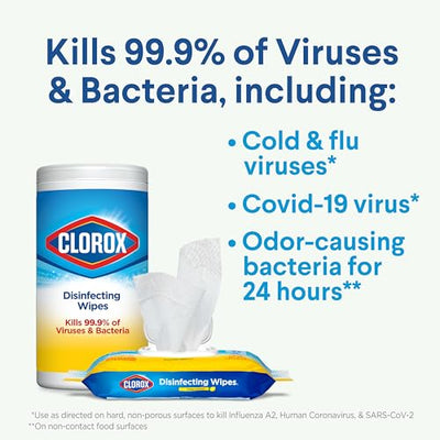 Clorox Disinfecting Wipes Value Pack, Household Essentials, 75 Count, Pack of 3 (Package May Vary)