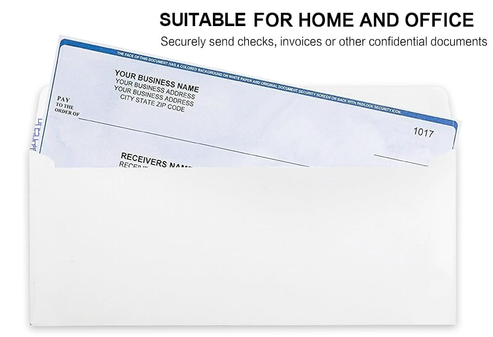 HERKKA #10 Security Self-Seal Envelopes, No.10 Windowless Bussiness Envelopes, Security Tinted with Printer Friendly Design - Size 4-1/8 x 9-1/2 Inch - White - 24 LB - 500 Pack