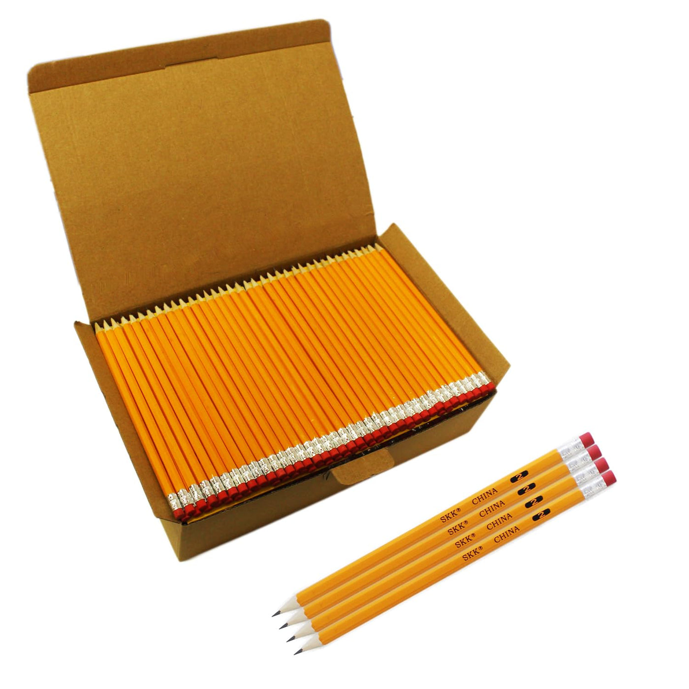 SKKSTATIONERY 200 Count Pre-sharpened #2 Pencils, 2 HB Lead Bulk Box Pencil, Pencils No. 2, Yellow Pencils with Erasers, number 2 pencils for classroom office Supplies, Writing, Drawing and Sketching