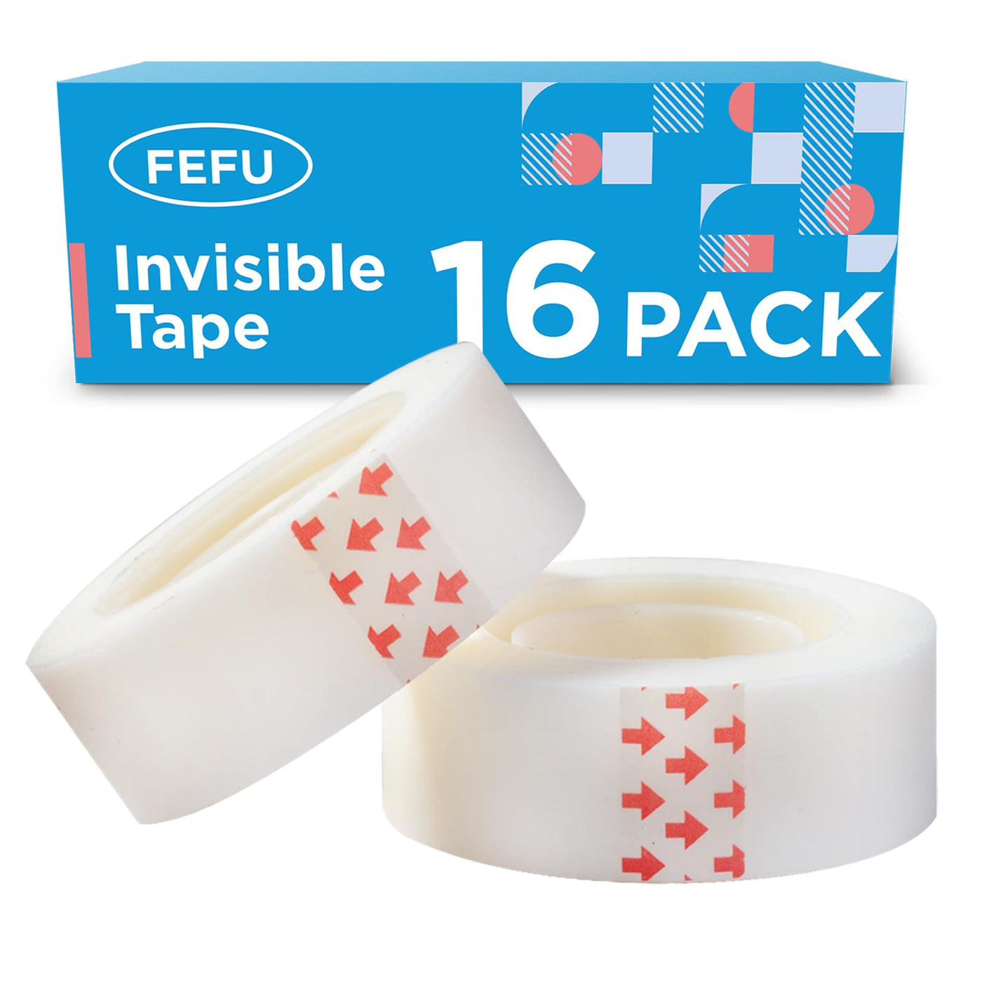 FeFu 16 Rolls Invisible Tape Refills Easy Tear by Hands 0.7 Inch X 1000 Inches, Tape for Dispenser Refill 1 Inch Core, Invisible Tapes Translucent for Classroom Office Supplies