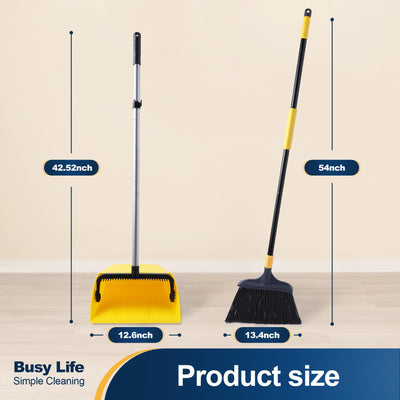 Yocada Heavy Duty Broom and Dustpan Set with Comb Commercial Outdoor Indoor for Courtyard Garage Lobby Mall Market Floor Home Kitchen Room Office Pet Hair Rubbish