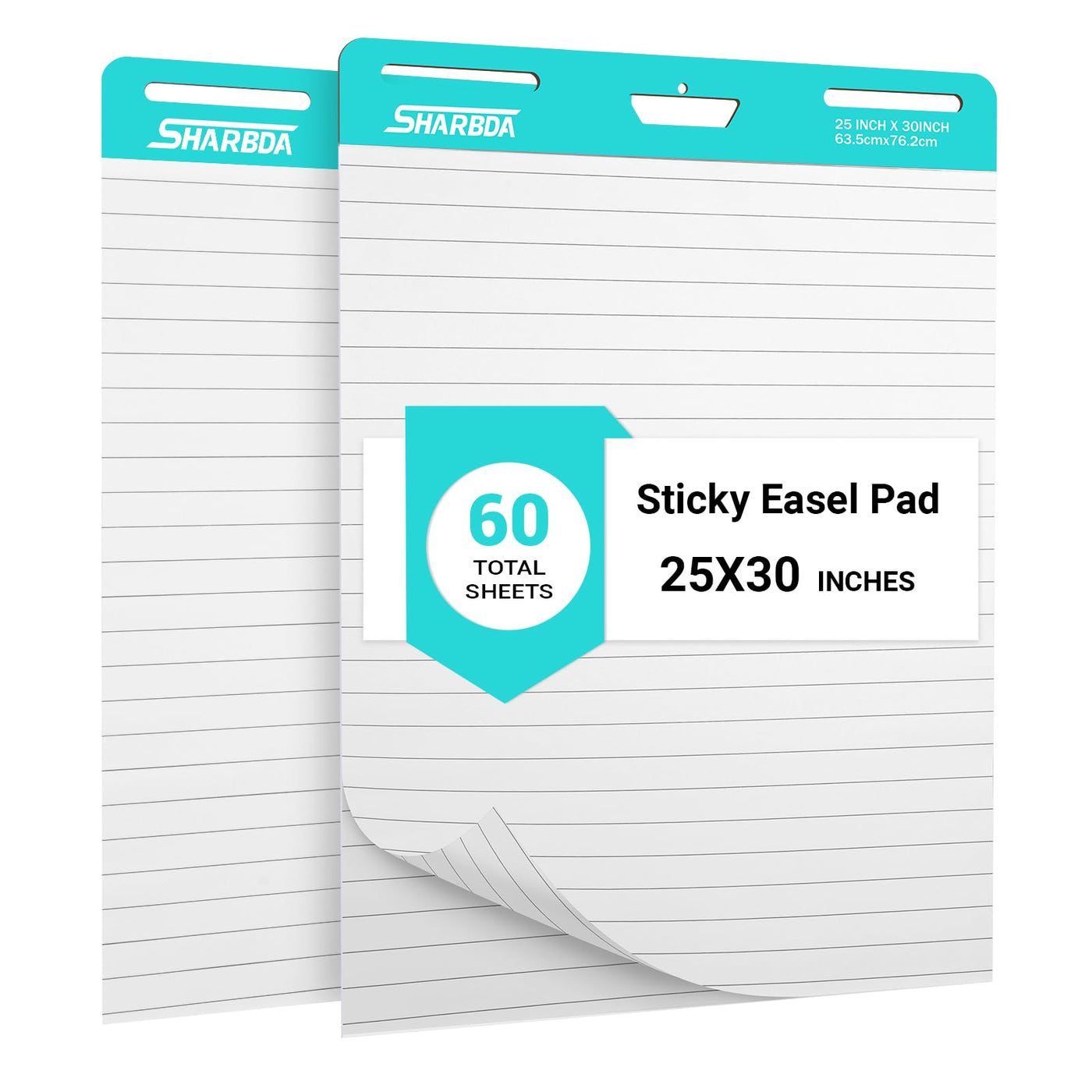 Lined Sticky Easel Pad, 25 in x 30 in,Flip Chart Paper,Sticky Chart Paper for Teachers, Large Self-Stick Easel Paper,Super Sticky & Bleed-Resistant,30 Sheets/Pad,2 Pads