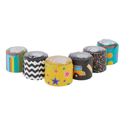 Juvale 234 Feet of Scalloped Bulletin Board Borders in 6 Rolls - Trim for Classroom Whiteboard, Chalkboard, School Decor, 6 Assorted Cute Designs for Teacher Supplies (78 Pieces)