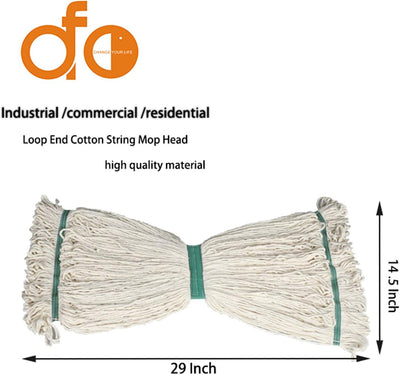 OFO Loop-End Cotton String Mop Head，Heavy Duty String Mop Refills, Mop Head Replacement for Home/Industrial/Commercial Cleaning, 3-Packs