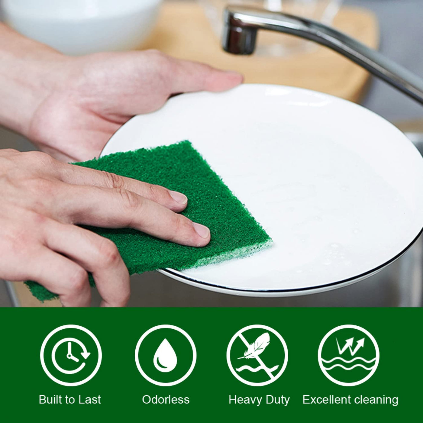 40 PCS Scouring Pad, Dish Scrubber Scouring Pads,4 x 6 inch Green Reusable Household Scrub Pads for Dishes, Kitchen Scrubbers & Metal Grills