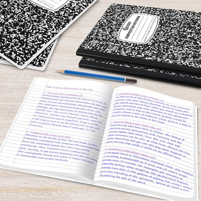 Composition Notebook Wide Ruled 5 Pack, 200 Pages (100 Sheets), 9-3/4 x 7-1/2, Back to School Supplies, Notebooks for School, Office Supplies, Notebooks for Work, The Notebook for Note Taking