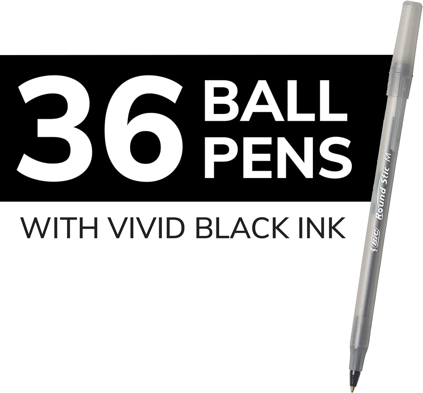 BIC® Round Stic® Xtra Life Ball Point Pen, Black, 36 Pack