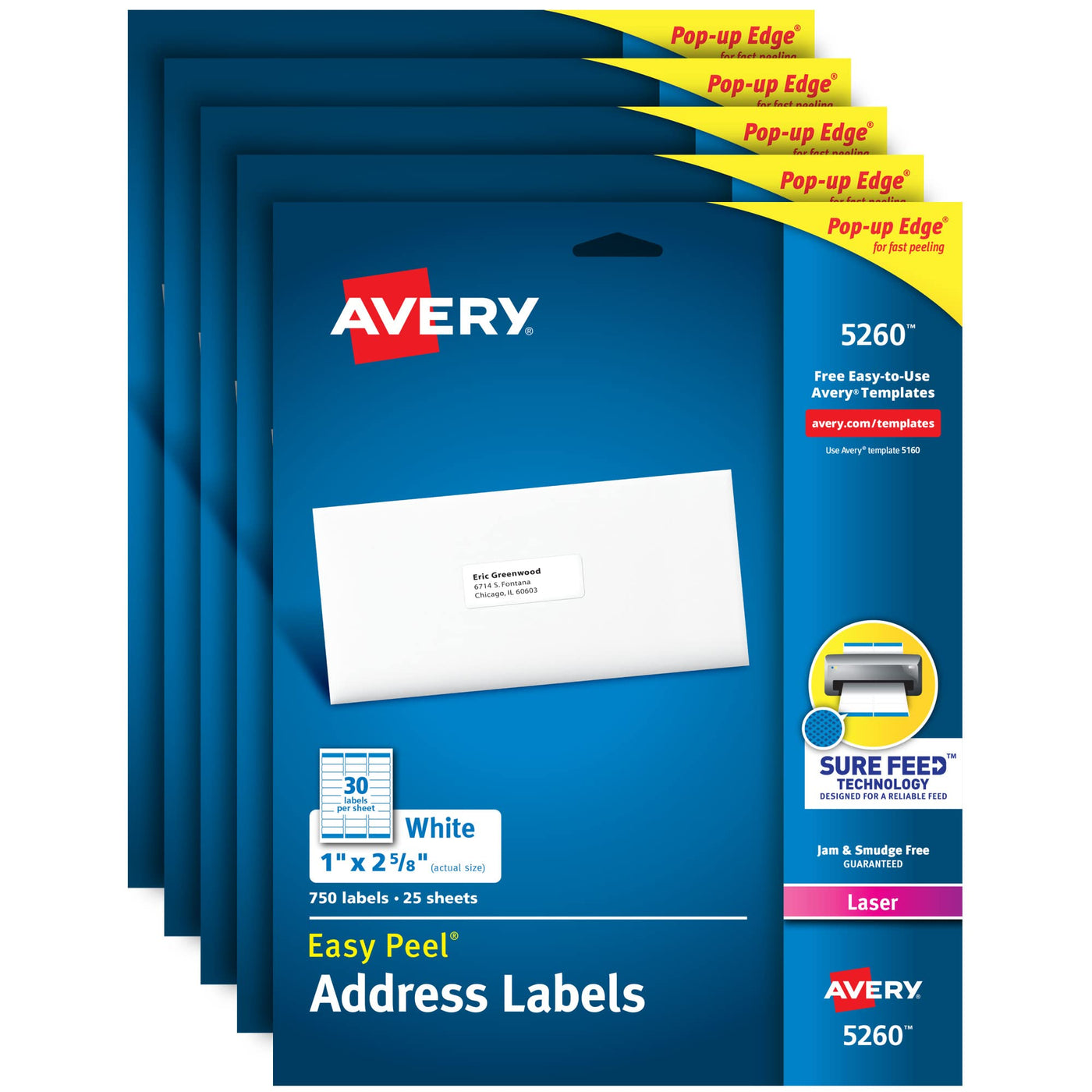 Avery Easy Peel Printable Address Labels with Sure Feed, 1" x 2-5/8", White, 3,000 Blank Mailing Labels (05160)