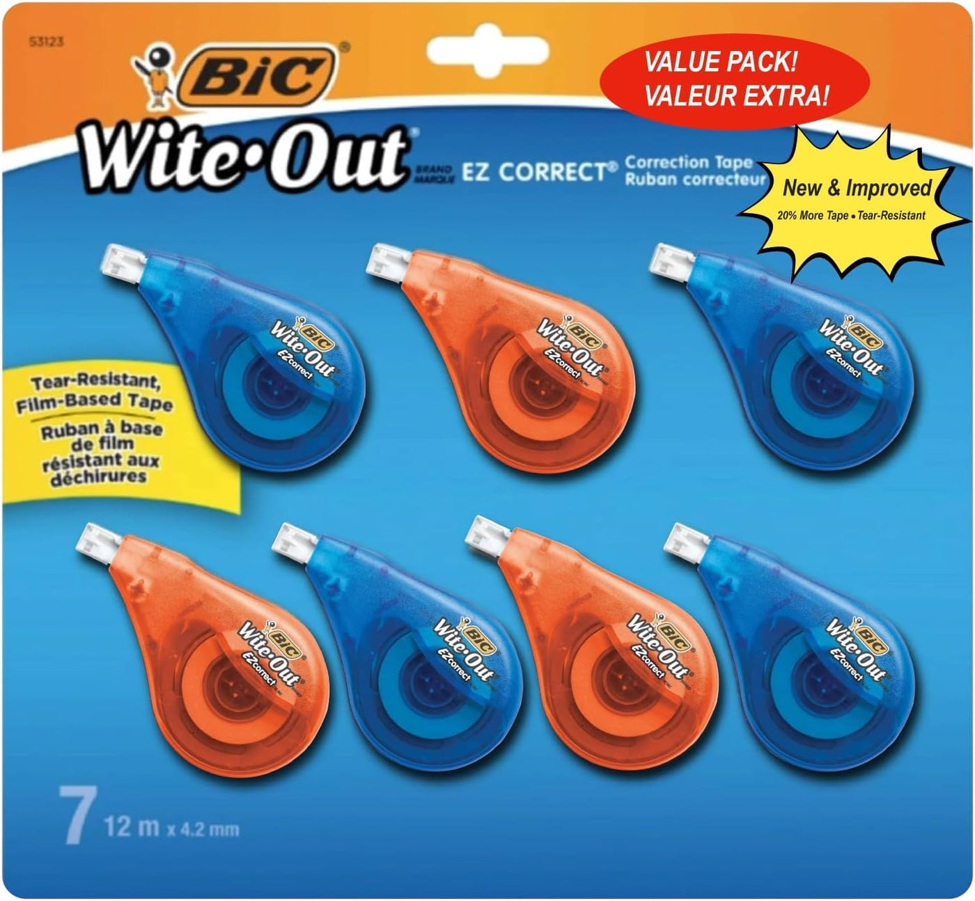 BIC White Out Correction Tape - EZ Correct Correction Tape - 7 Pack - 39.3 Feet Each - White Out Tape - Tear-resistant Whiteout Correction Tape - Clear Dispenser Whiteout Tape - Right & Left Hand Use