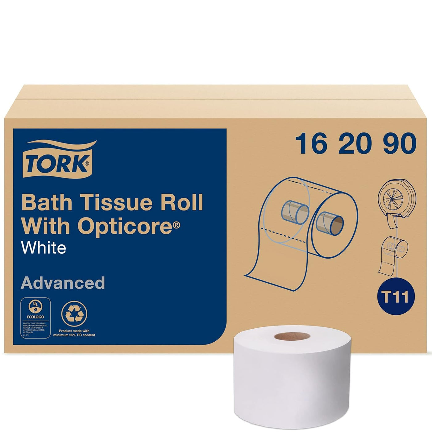 Tork OptiCore Mid-size Toilet Paper Roll White T11, Advanced, 2-ply, 36 x 865 sheets, 162090