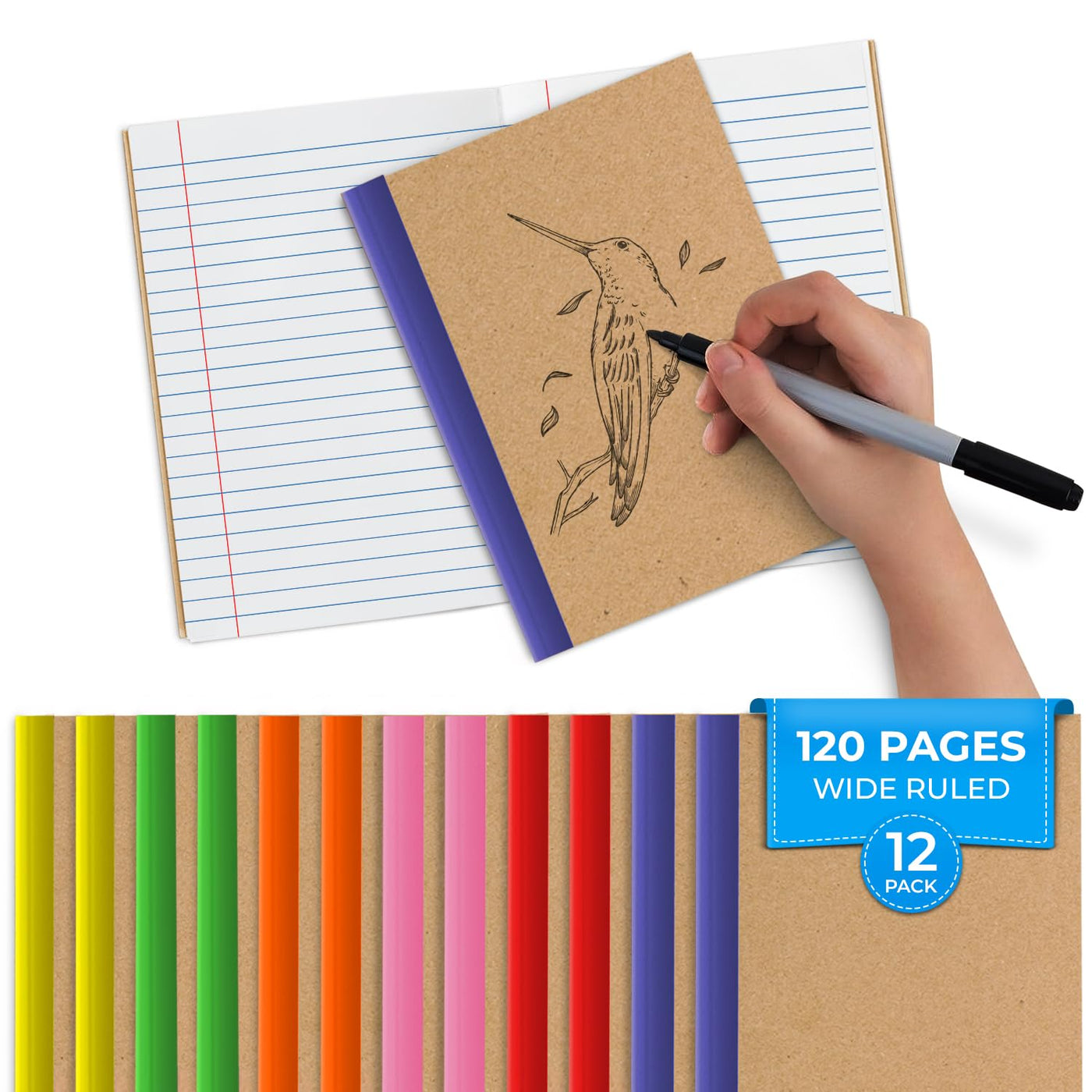 Composition Notebook Wide Ruled 5 Pack, 200 Pages (100 Sheets), 9-3/4 x 7-1/2, Back to School Supplies, Notebooks for School, Office Supplies, Notebooks for Work, The Notebook for Note Taking