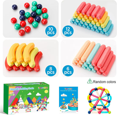 Magnetic Building Blocks STEM Educational Toy for Kids Montessori Learning Sticks and Balls,Preschool Sensory Toys for Toddlers, Gift for 3 Year Old Boys & Girls