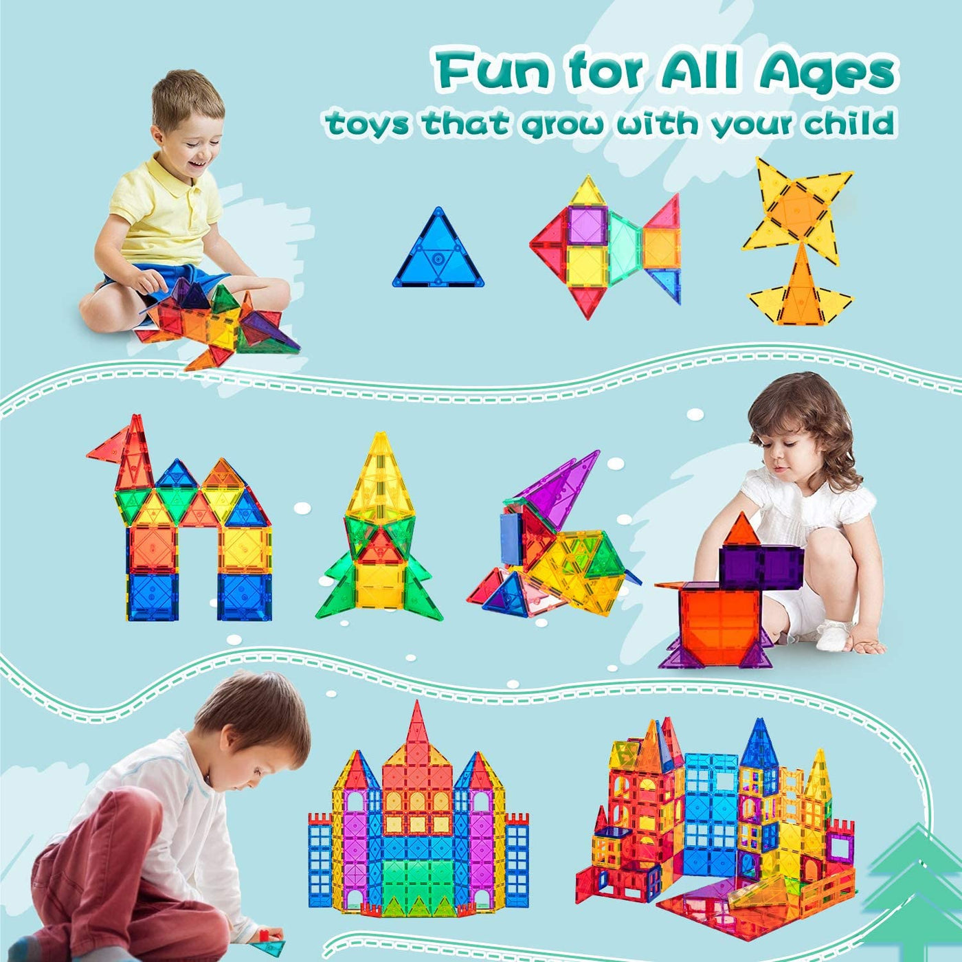 52PCS Magnet Toys for 3 Year Old Boys and Girls Magnetic Tiles Building Blocks STEM Learning Toys Sensory Montessori Toys for Toddlers Kids