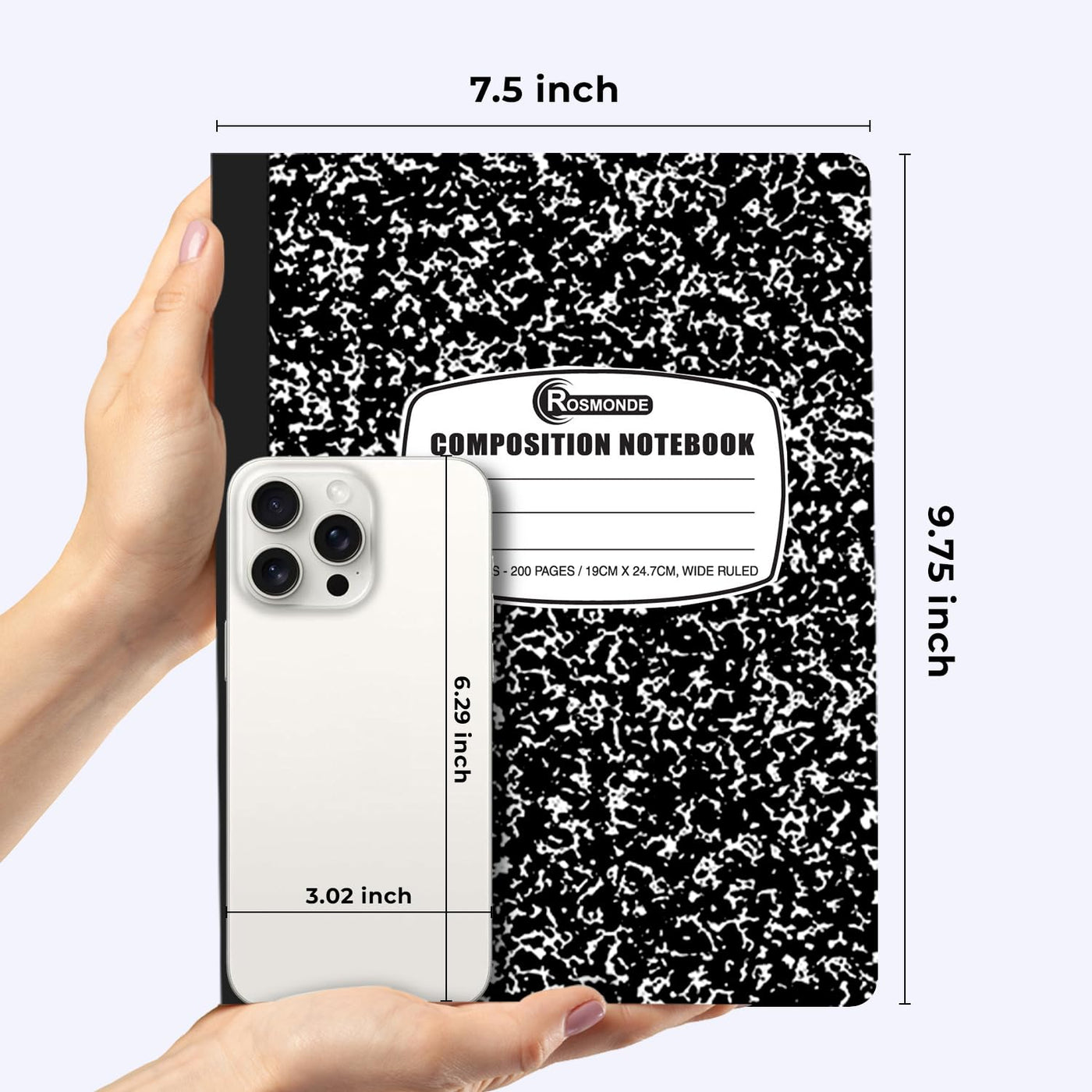 Composition Notebook Wide Ruled 5 Pack, 200 Pages (100 Sheets), 9-3/4 x 7-1/2, Back to School Supplies, Notebooks for School, Office Supplies, Notebooks for Work, The Notebook for Note Taking