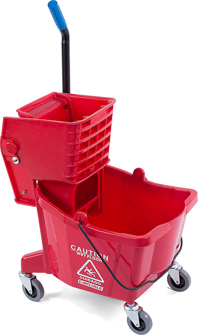 Carlisle FoodService Products Mop Bucket with Side-Press Wringer for Floor Cleaning, Restaurants, Offices, And Janitorial Use, Polyproylene, 26 Quarts, Yellow