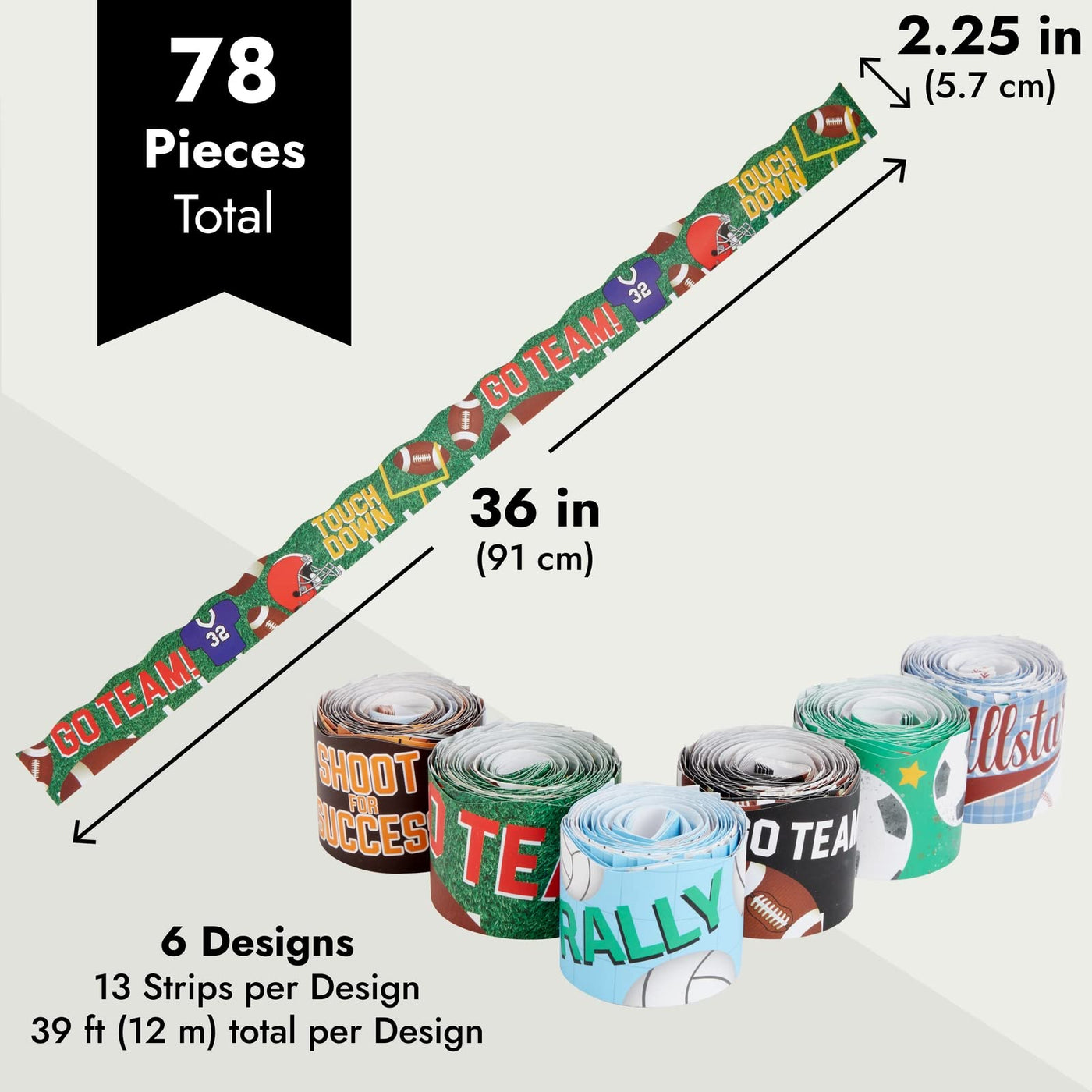 Juvale 234 Feet of Scalloped Bulletin Board Borders in 6 Rolls - Trim for Classroom Whiteboard, Chalkboard, School Decor, 6 Assorted Cute Designs for Teacher Supplies (78 Pieces)