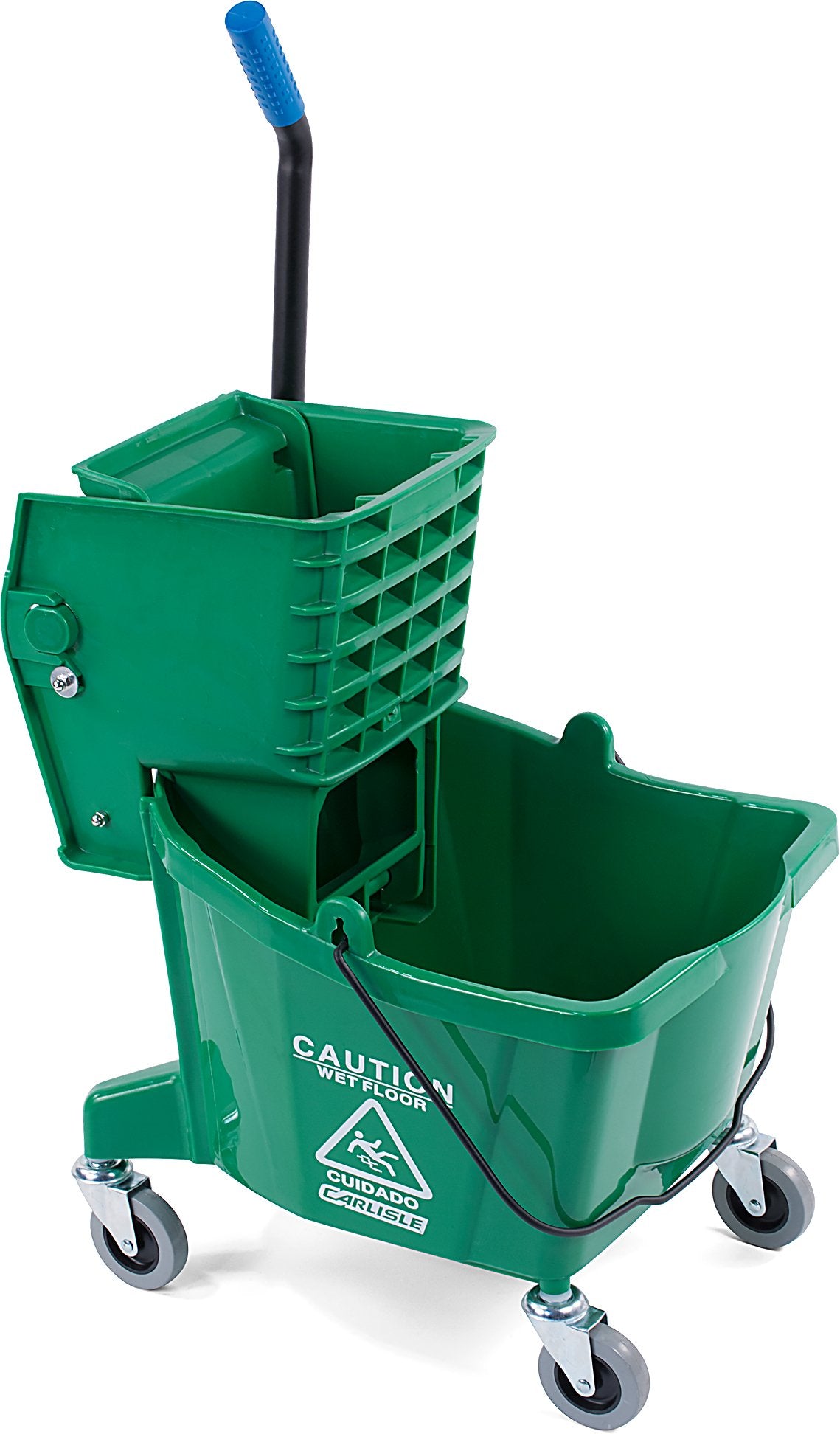 Carlisle FoodService Products Mop Bucket with Side-Press Wringer for Floor Cleaning, Restaurants, Offices, And Janitorial Use, Polyproylene, 26 Quarts, Yellow