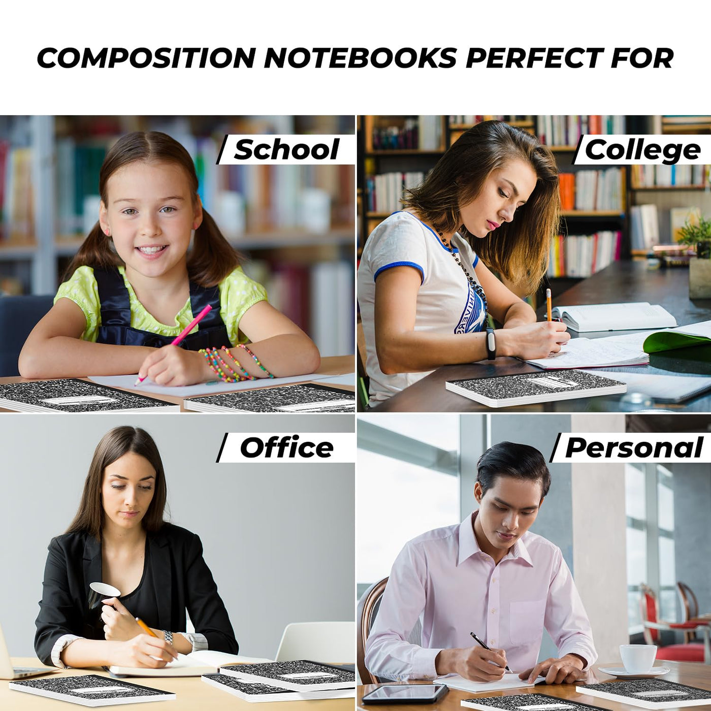 Composition Notebook Wide Ruled 5 Pack, 200 Pages (100 Sheets), 9-3/4 x 7-1/2, Back to School Supplies, Notebooks for School, Office Supplies, Notebooks for Work, The Notebook for Note Taking