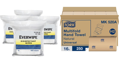 Tork Multifold Hand Towel Natural H2, Universal, 100% Recycled Fibers, 16 x 250 Sheets, MK520A