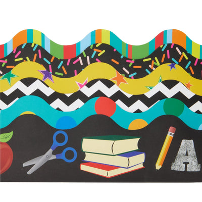 Juvale 234 Feet of Scalloped Bulletin Board Borders in 6 Rolls - Trim for Classroom Whiteboard, Chalkboard, School Decor, 6 Assorted Cute Designs for Teacher Supplies (78 Pieces)
