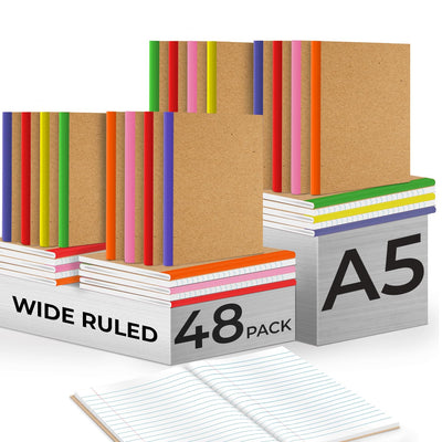 Composition Notebook Wide Ruled 5 Pack, 200 Pages (100 Sheets), 9-3/4 x 7-1/2, Back to School Supplies, Notebooks for School, Office Supplies, Notebooks for Work, The Notebook for Note Taking