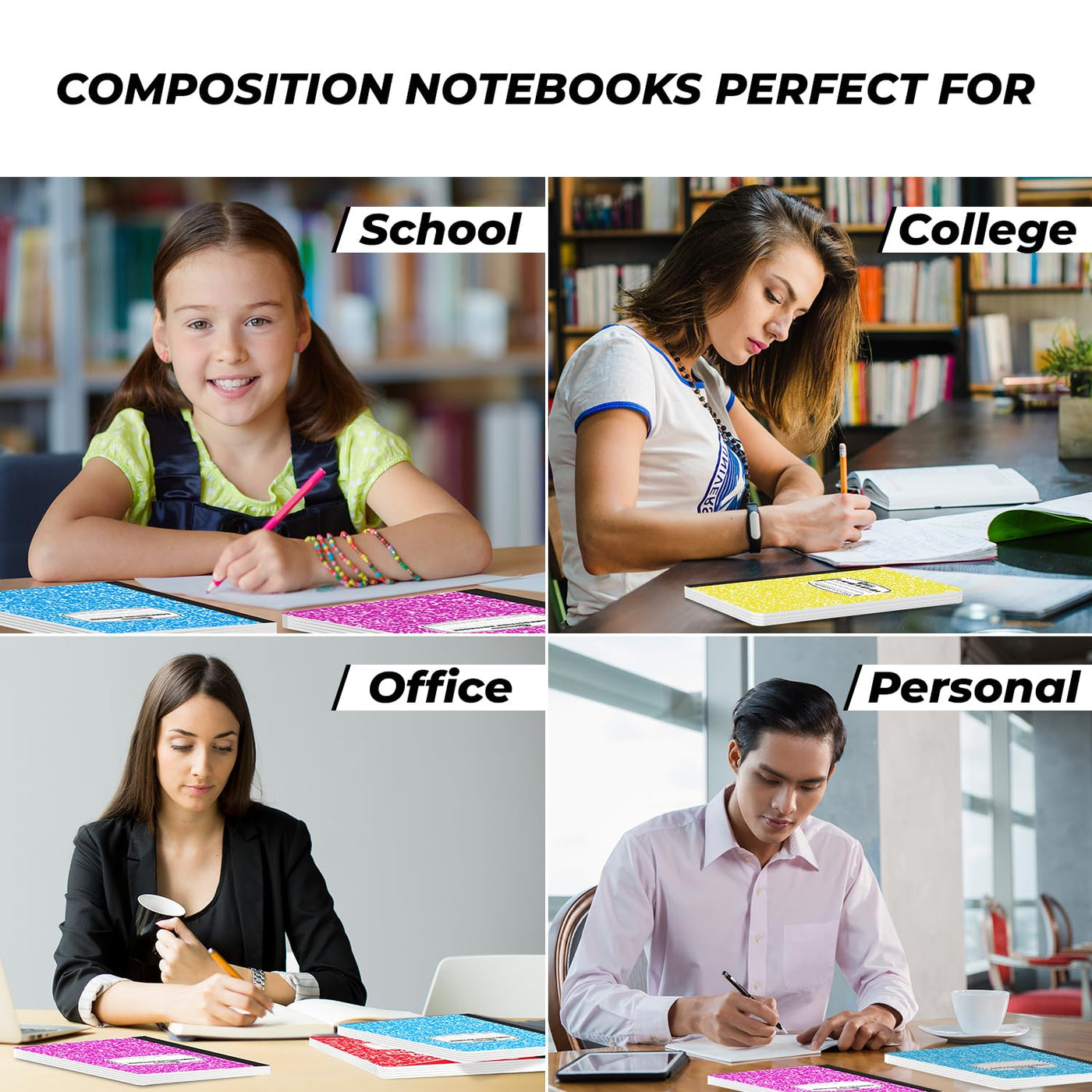 Composition Notebook Wide Ruled 5 Pack, 200 Pages (100 Sheets), 9-3/4 x 7-1/2, Back to School Supplies, Notebooks for School, Office Supplies, Notebooks for Work, The Notebook for Note Taking