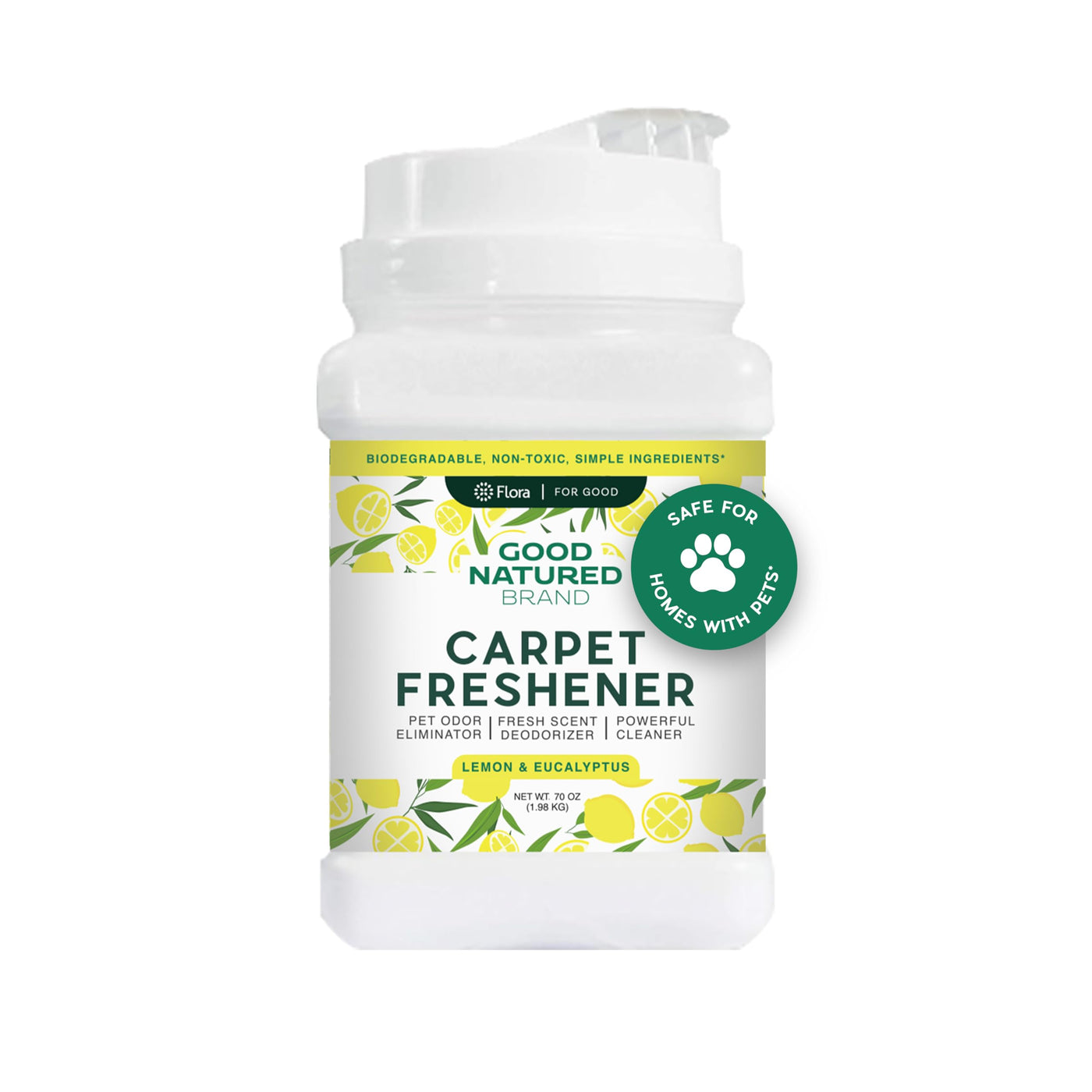 | Carpet Freshener & Deodorizer Powder | Pet Odor Eliminator for Strong Odor & Pet Urine | Fresh Natural Lemon & Eucalyptus Scent | Biodegradable, Safe for Homes with Pets - 70oz