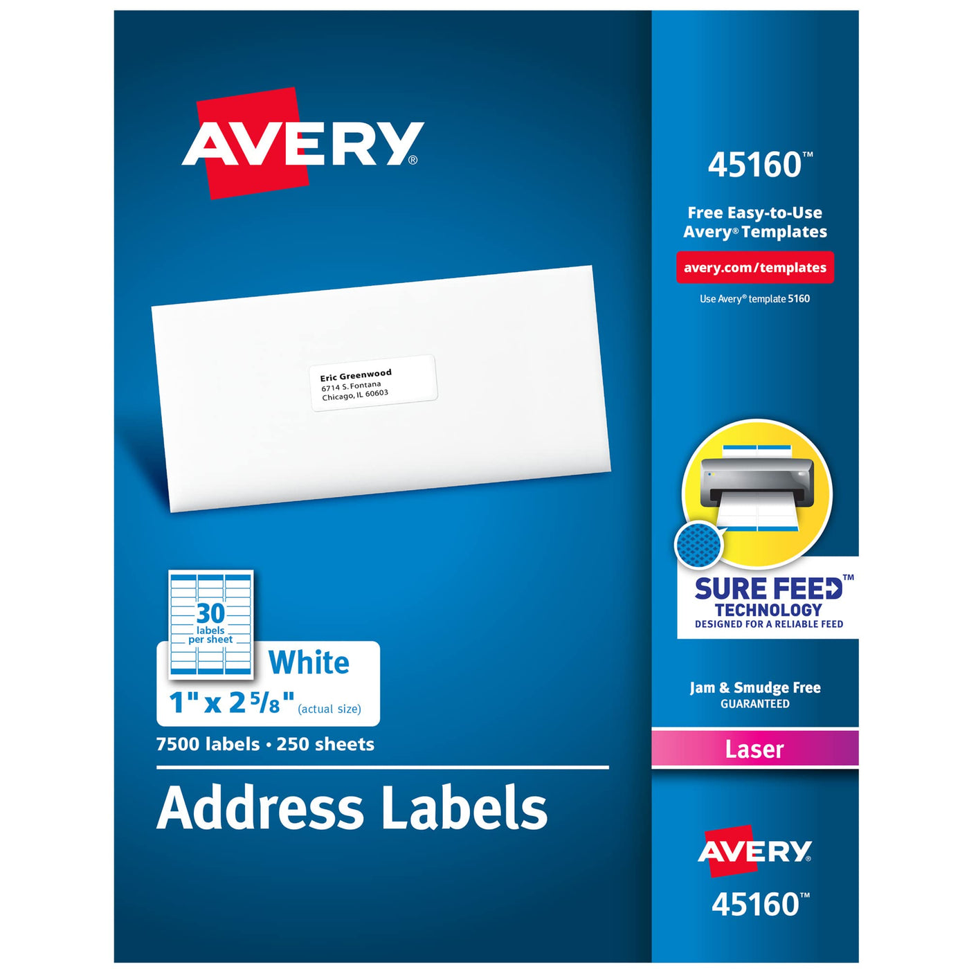 Avery Easy Peel Printable Address Labels with Sure Feed, 1" x 2-5/8", White, 3,000 Blank Mailing Labels (05160)