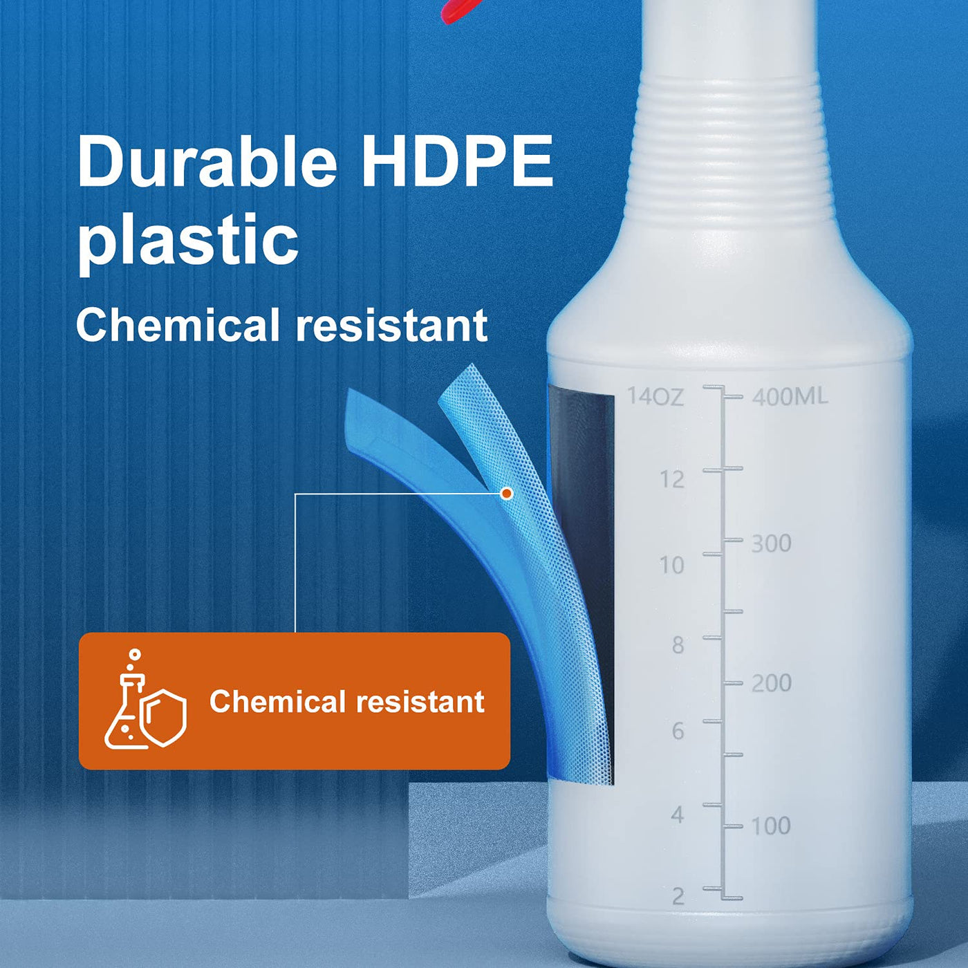 Spray Bottle (5 Pack,24 Oz) with Measurements and Adjustable Nozzle(Mist & Stream Mode), HDPE Plastic Spray Bottles for Cleaning Solution, Household/Commercial/Industrial Use, No Leak and Clog