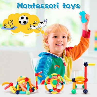 Magnetic Building Blocks STEM Educational Toy for Kids Montessori Learning Sticks and Balls,Preschool Sensory Toys for Toddlers, Gift for 3 Year Old Boys & Girls