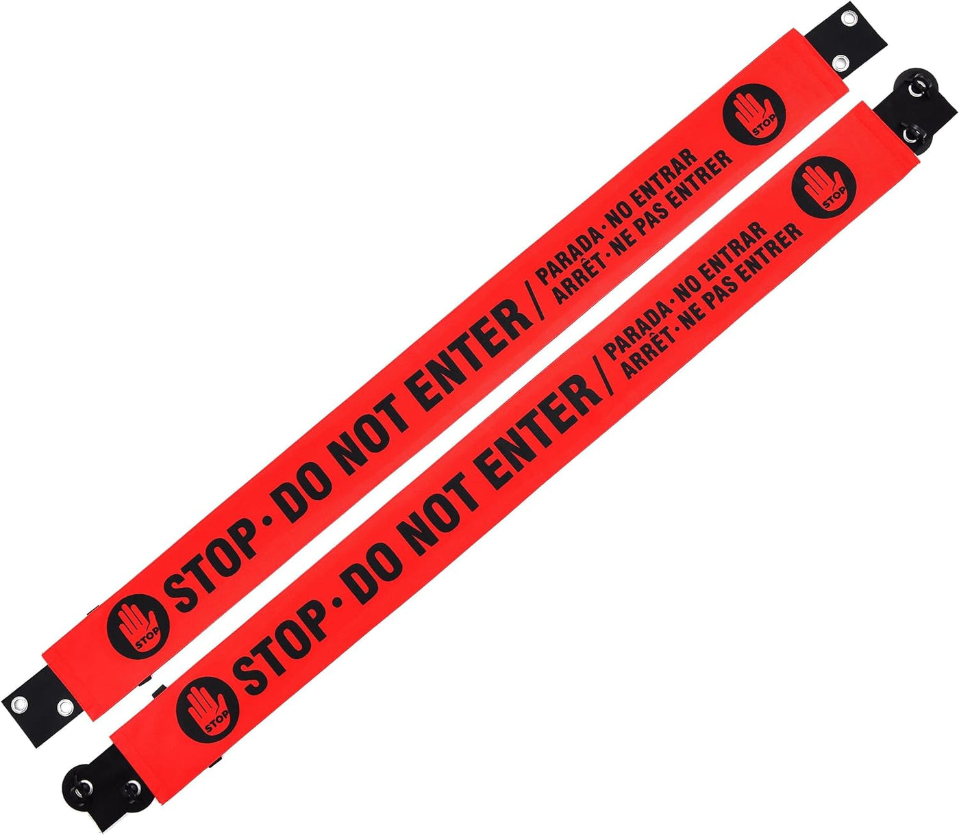 Do Not Enter Sign with Magnetic Ends, Additional Suction Cup Ends, Red Warning Sign for Easy Mounting on Metal Door Frame, No Entry Door Barricade Barrier. English, French & Spanish (2 Pack)