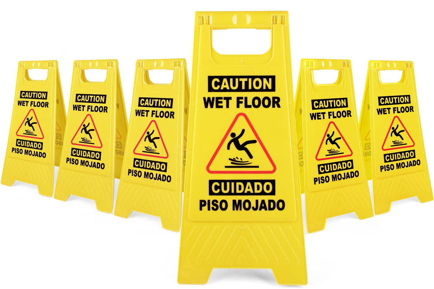 XPCARE Caution Wet Floor Sign,Bilingual Warning Signs (Yellow, 6pcs)