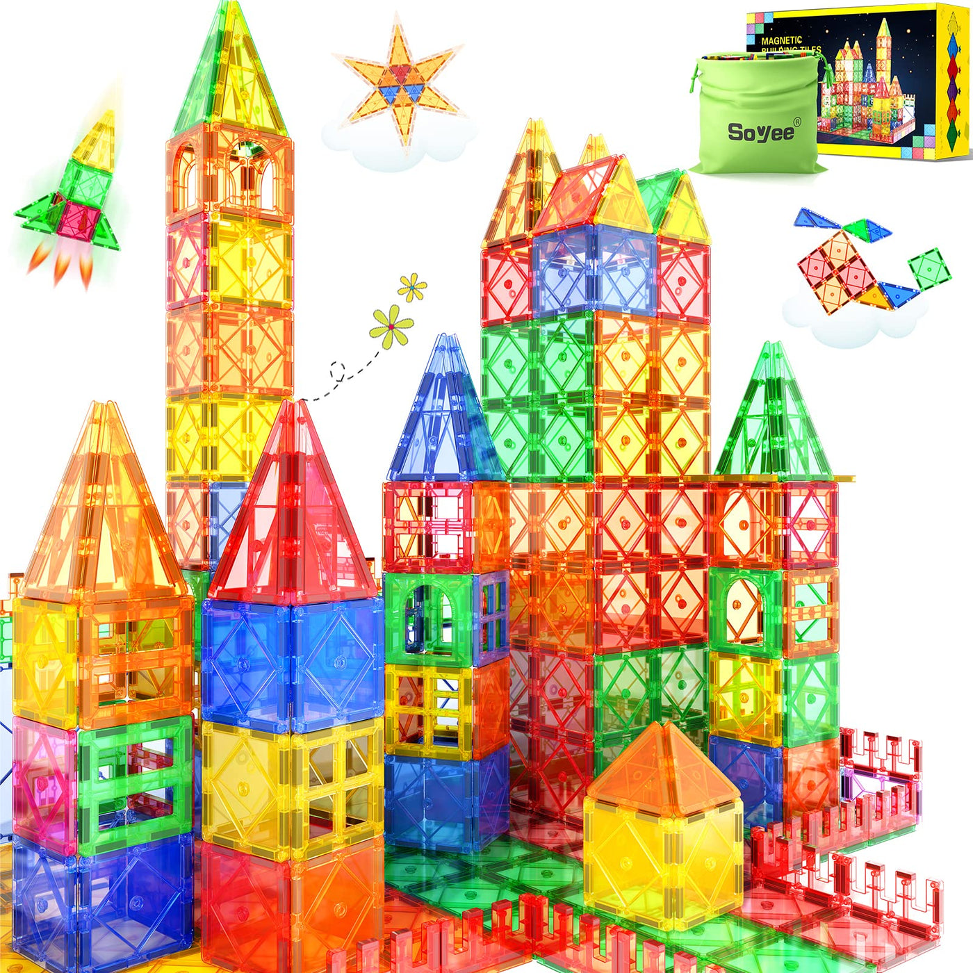 52PCS Magnet Toys for 3 Year Old Boys and Girls Magnetic Tiles Building Blocks STEM Learning Toys Sensory Montessori Toys for Toddlers Kids