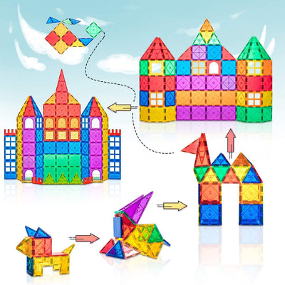 52PCS Magnet Toys for 3 Year Old Boys and Girls Magnetic Tiles Building Blocks STEM Learning Toys Sensory Montessori Toys for Toddlers Kids