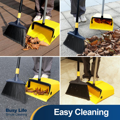 Yocada Heavy Duty Broom and Dustpan Set with Comb Commercial Outdoor Indoor for Courtyard Garage Lobby Mall Market Floor Home Kitchen Room Office Pet Hair Rubbish