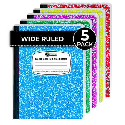 Composition Notebook Wide Ruled 5 Pack, 200 Pages (100 Sheets), 9-3/4 x 7-1/2, Back to School Supplies, Notebooks for School, Office Supplies, Notebooks for Work, The Notebook for Note Taking