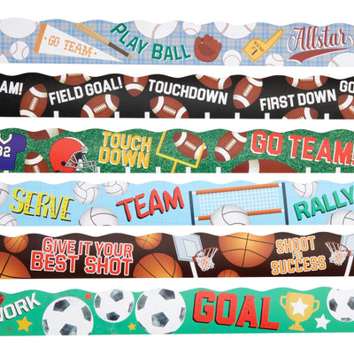 Juvale 234 Feet of Scalloped Bulletin Board Borders in 6 Rolls - Trim for Classroom Whiteboard, Chalkboard, School Decor, 6 Assorted Cute Designs for Teacher Supplies (78 Pieces)