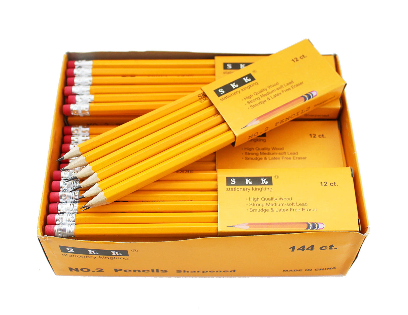 SKKSTATIONERY 200 Count Pre-sharpened #2 Pencils, 2 HB Lead Bulk Box Pencil, Pencils No. 2, Yellow Pencils with Erasers, number 2 pencils for classroom office Supplies, Writing, Drawing and Sketching