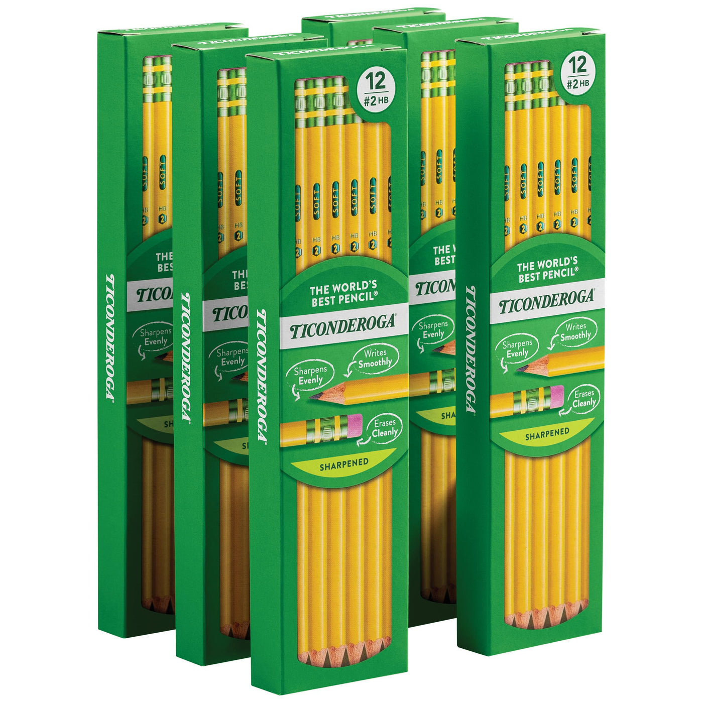 Ticonderoga Wood-Cased Pencils, Pre-Sharpened, 2 HB Soft, Yellow, 72 Count