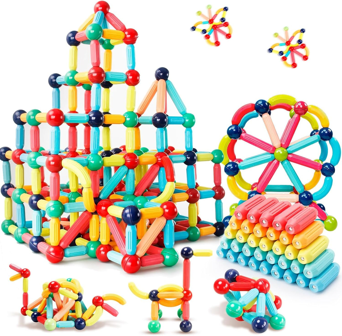 Magnetic Building Blocks STEM Educational Toy for Kids Montessori Learning Sticks and Balls,Preschool Sensory Toys for Toddlers, Gift for 3 Year Old Boys & Girls