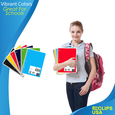 Spiral Notebook, Wide Ruled Notebooks (6 Pack), 70 Sheets, Single Subject, Notebooks Bulk, 6 Color Assortment, 3 Hole Perforated Sheets (6, Wide Ruled)