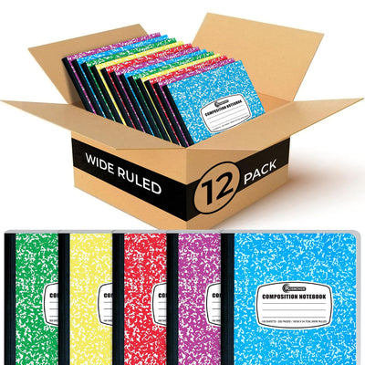 Composition Notebook Wide Ruled 5 Pack, 200 Pages (100 Sheets), 9-3/4 x 7-1/2, Back to School Supplies, Notebooks for School, Office Supplies, Notebooks for Work, The Notebook for Note Taking