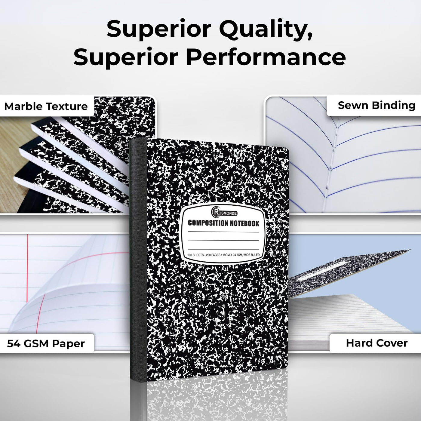 Composition Notebook Wide Ruled 5 Pack, 200 Pages (100 Sheets), 9-3/4 x 7-1/2, Back to School Supplies, Notebooks for School, Office Supplies, Notebooks for Work, The Notebook for Note Taking