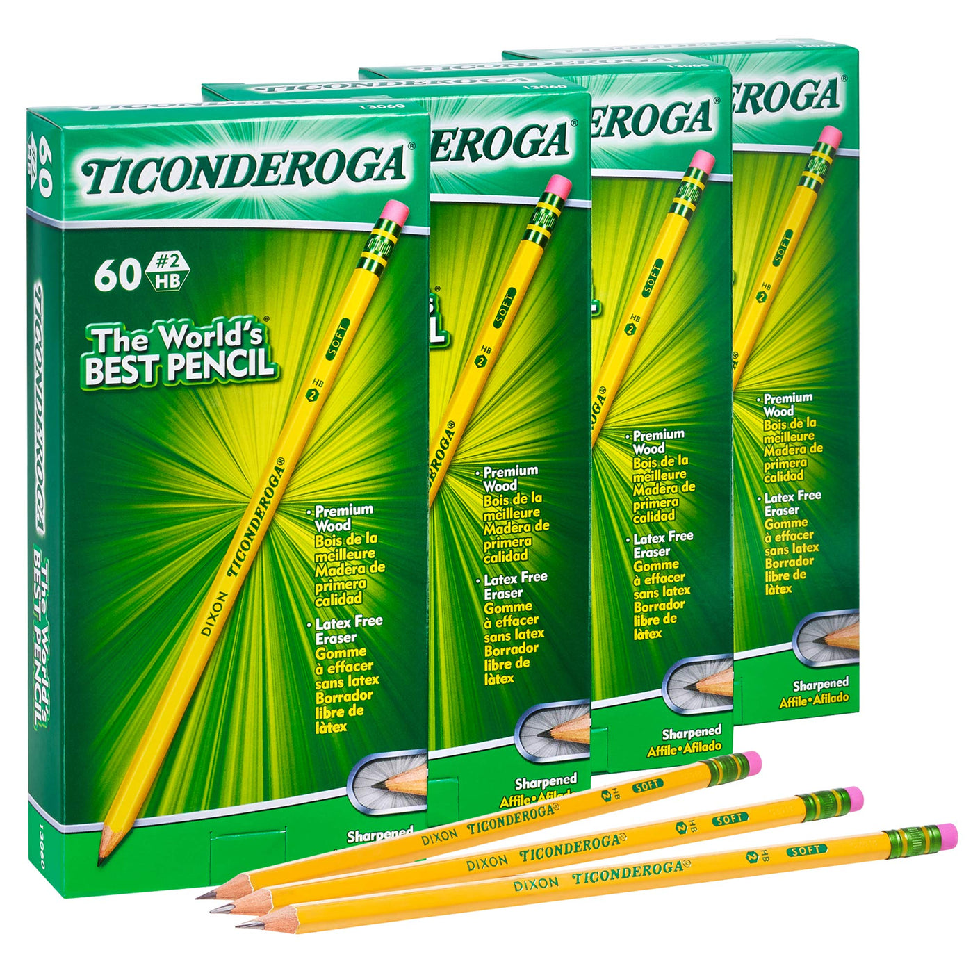 Ticonderoga Wood-Cased Pencils, Pre-Sharpened, #2 HB Soft, Yellow, 30 Count