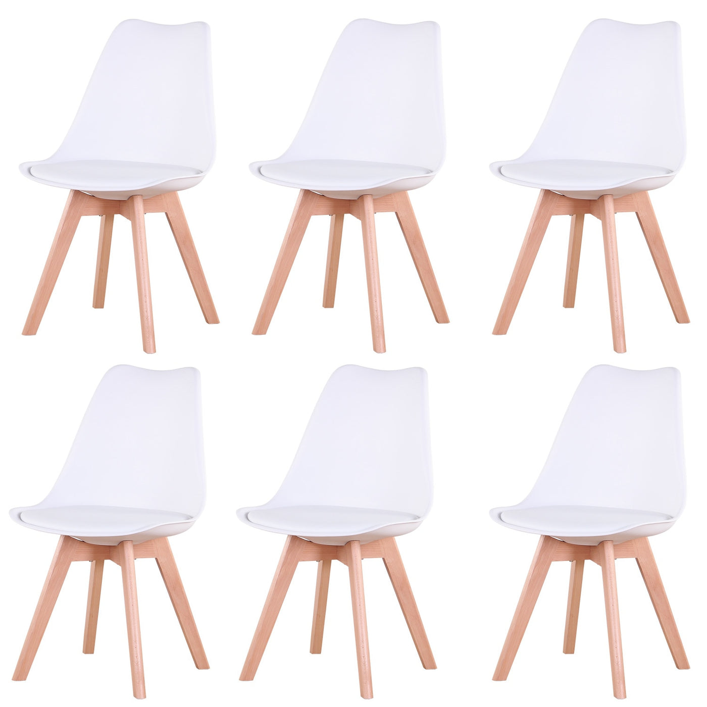 A Set of 6 Nordic Medieval Dining Chairs PU Padded Seat Beech Wood Legs Desk Chairs for Dining Room Bedroom Balcony Restaurant - SECURE DISTRIBUTORS